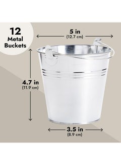 Juvale Juvale 12 Pack Galvanized Metal Buckets with Handles for Party Decorations, Small Tin Pails (4.7 in)  - Image 4