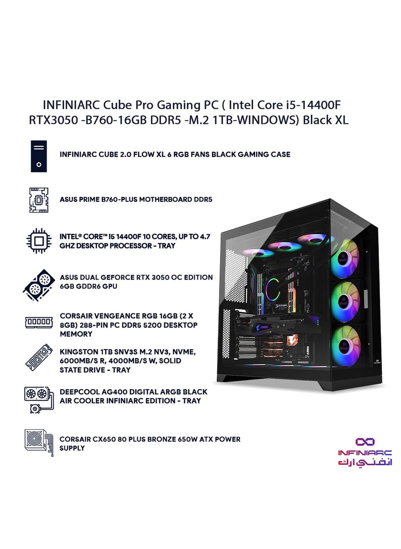 INFINIARC GAMING Cube Pro Desktop PC ( Intel Core i5-14400F - RTX3050 -B760-16GB DDR5 -M.2 1TB -WINDOWS) Black XL  - Image 3