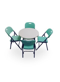 SunBoat Commerce 5-Piece folding dining furniture set [Outdoor & Indoor] 80cm table with four turquoise green chairs  - Image 1