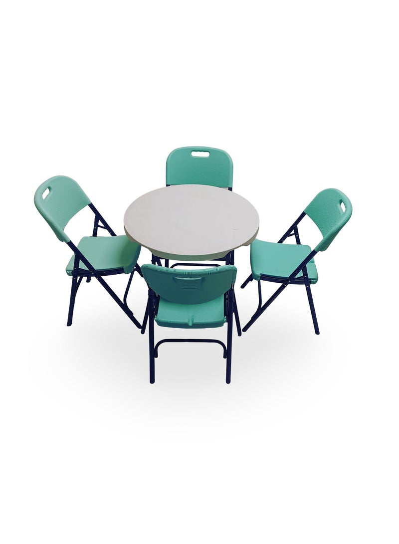 SunBoat Commerce 5-Piece folding dining furniture set [Outdoor & Indoor] 80cm table with four turquoise green chairs  - Image 1