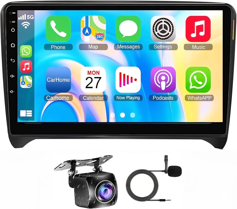 Vierex Android Car Radio for Audi TT MK2 8J 2008-2014 with Wireless CarPlay/Android Auto,QLED Touch Screen, GPS Navigation, BT, DSP WiFi, Split Screen AHD Camera (2GB RAM Carplay) - Image 1