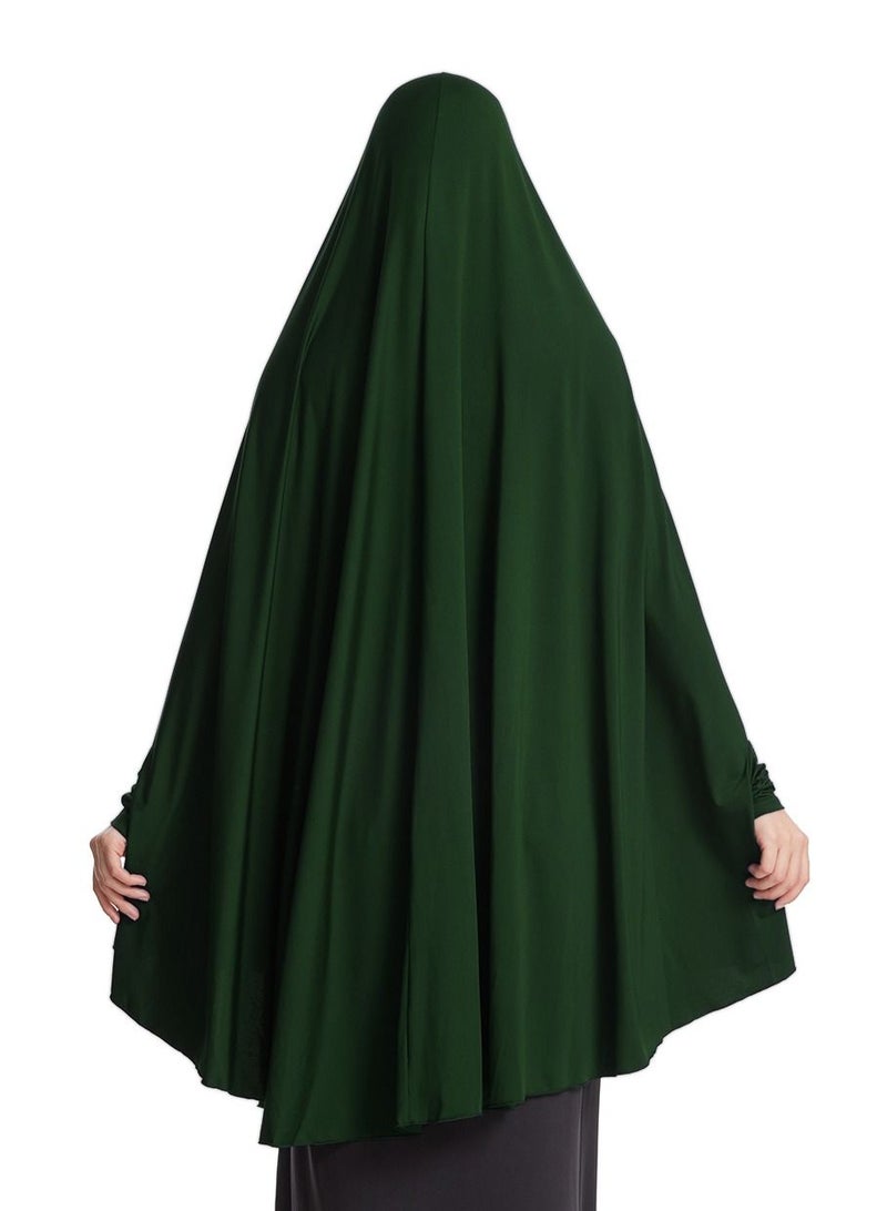 إسكدنيا Women's Solid Color Abaya Batwing Sleeve Thobe Robe With Hijab Dark Green  - Image 3