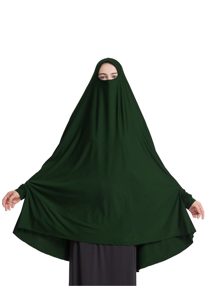 إسكدنيا Women's Solid Color Abaya Batwing Sleeve Thobe Robe With Hijab Dark Green  - Image 1