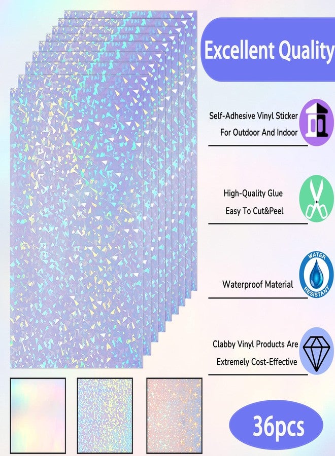Clabby 36 Sheets Self-Adhesive Paper Holographic Transparent Paper A4 Waterproof Self-Adhesive Transparent Film 11.7 x 8.3 Inches (Gem, Point, Colorful, Star) - Image 3
