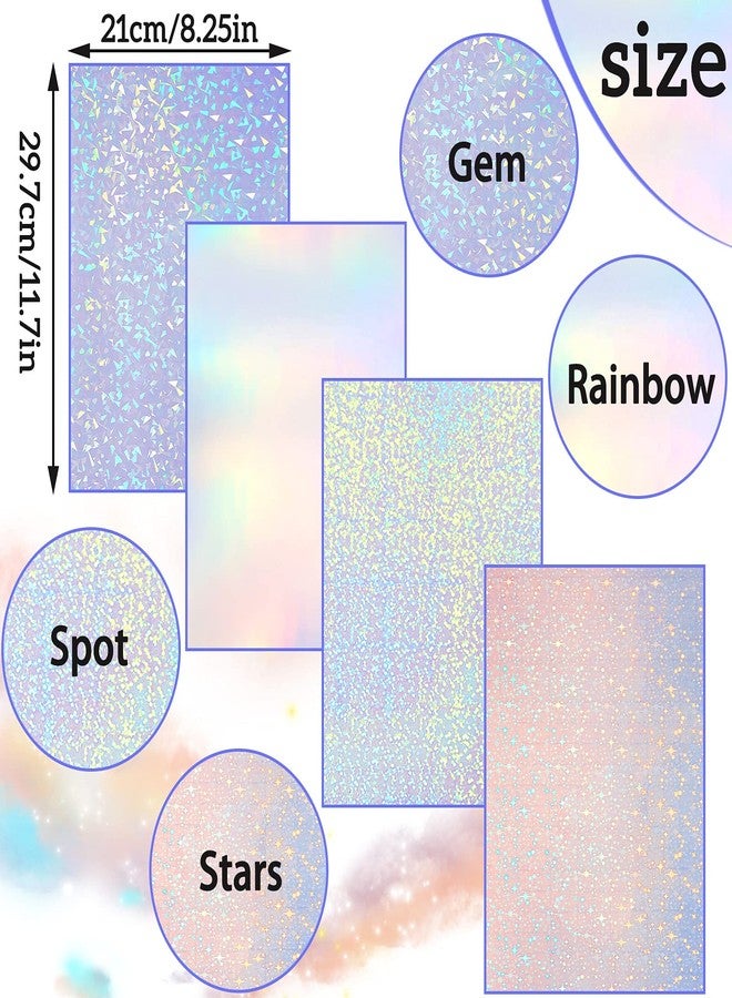 Clabby 36 Sheets Self-Adhesive Paper Holographic Transparent Paper A4 Waterproof Self-Adhesive Transparent Film 11.7 x 8.3 Inches (Gem, Point, Colorful, Star) - Image 2