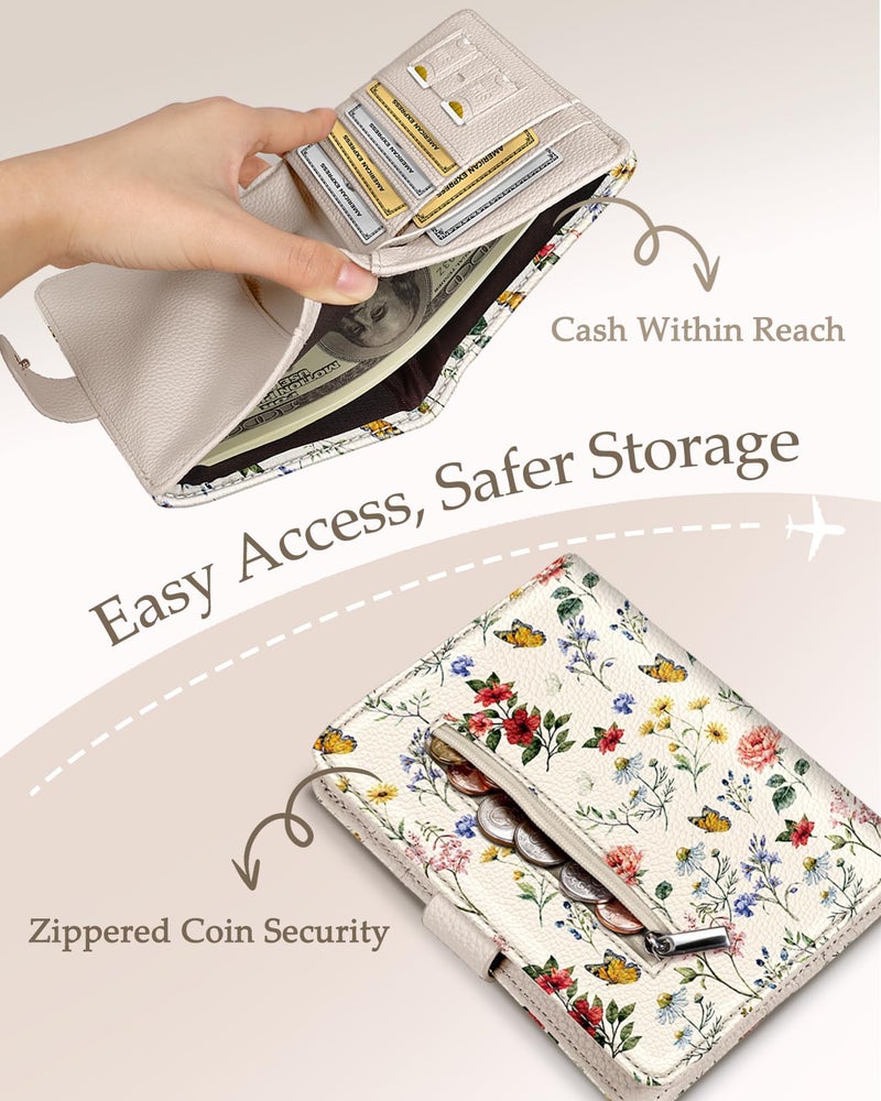 Slohif Passport Wallet Holder Cover for Travel - Women Men RFID Blocking Passport Book Case Protector, Cream Floral Butterfly Leather Personalized Organizer Slim Carrier Boarding Pass Cards Slots - Image 4