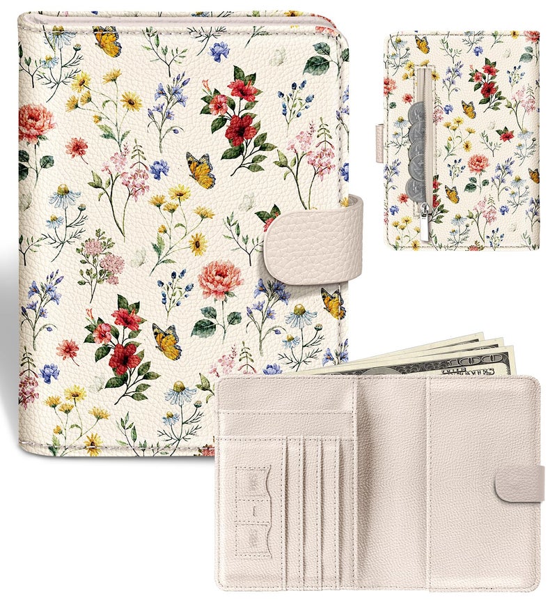Slohif Passport Wallet Holder Cover for Travel - Women Men RFID Blocking Passport Book Case Protector, Cream Floral Butterfly Leather Personalized Organizer Slim Carrier Boarding Pass Cards Slots - Image 1