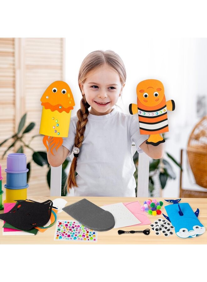 6PCS Hand Puppet Making Kit, Art Craft Felt Sock Puppet Toys, Creative DIY Make Pompoms Wiggle Googly Eyes Storytelling Role Play Party Supplies Gift for Kids (Ocean Animals) - Image 4