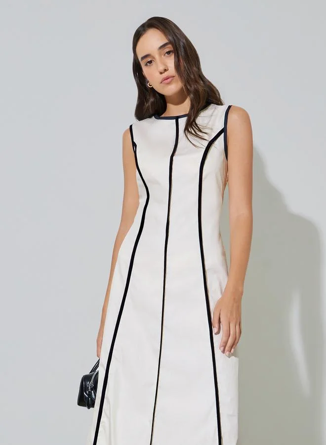 تايك تو Beige Sleeveless A-Line Midi Dress
