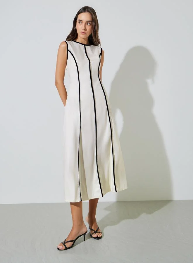 تايك تو Beige Sleeveless A-Line Midi Dress
