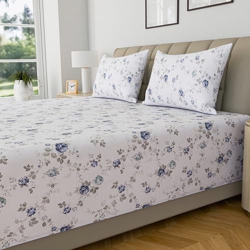 LINENWALAS 100% Cotton Bed Sheet for Double Size Bed, Floral Printed Doble Bedsheet with 2 Pillow Covers | 210 TC Soft, Breathable, Luxury Bedsheet (Crimson Flower, 90 x 100 Inches) - Image 5