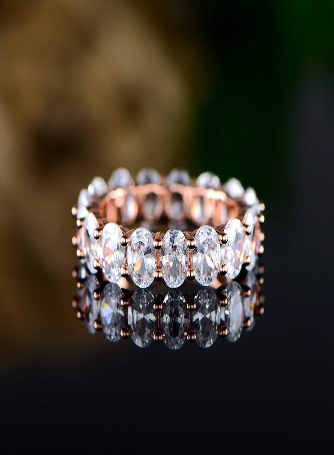 Barzel 18k White Gold/Rose Gold & Gold Plated Eternity Oval Cut Cubic Zirconia Eternity Ring Band, Brass, Cubic Zirconia, - Image 3