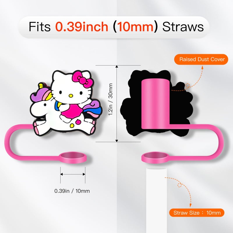 Garetheora 8Pcs Cartoon Straw Covers Cap for Tumblers Cup, 10mm Cartoon Straw Topper, Silicone Straw Tip Covers for Drinking Straws - Image 2