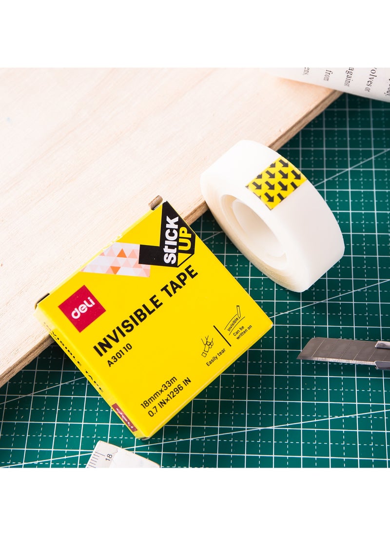 Deli - Deli EA30110 Stick Up BOPP Invisible Tape, 18mm x 33m, Non-Toxic, Low Odor, with Dispenser - Image 1