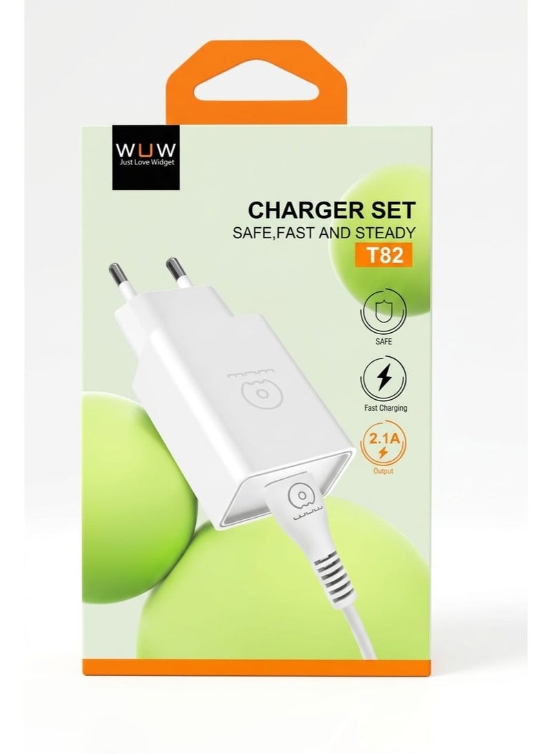دبليو يو دبليو محول شحن سريع 2.1 أمبير مع شاحن كابل USB-TYBE C T82 - Image 2