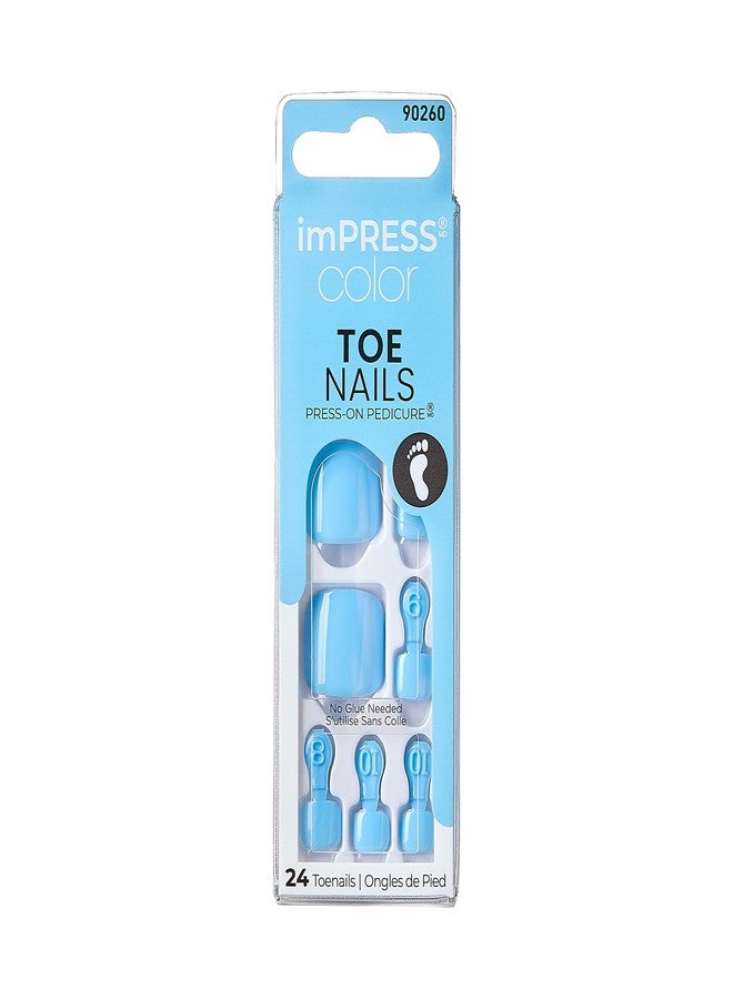 Impress KISS imPRESS Color No Glue Pedi Press-On Toenails, Light Bule, Squoval Shape, Includes 24 Nails, Prep Pad, 1 Manicure Stick, 1 Mini File - Image 1