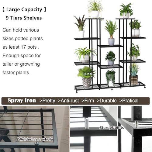 Twhep Heavy Duty Metal Plant Stand, large Multifunctional Plant Stand for Indoor Outdoor, for Tall Large Rack for Living Room Garden Balcony, Black(9 Tier) - Image 4