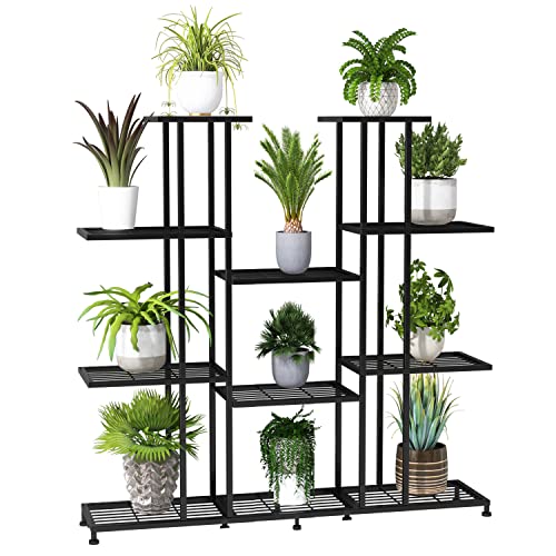 Twhep Heavy Duty Metal Plant Stand, large Multifunctional Plant Stand for Indoor Outdoor, for Tall Large Rack for Living Room Garden Balcony, Black(9 Tier) - Image 1