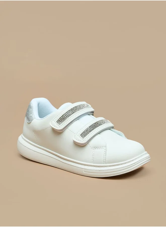 سيليست Girls' Embellished Sneakers with Hook and Loop Closure