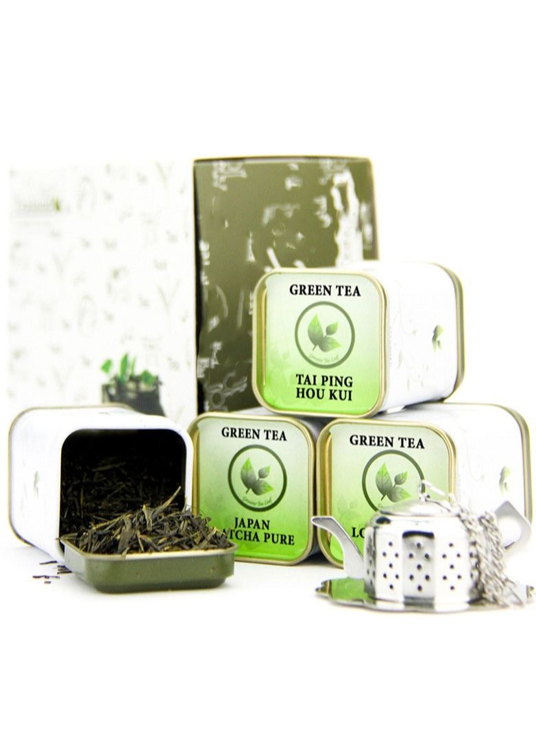 Tealand Sampler Kit Umami Experience Includes Organic Gyokuro (10g) Tai Ping Hou Kui (4ga) Japan Matcha Pure (10g) Lung Jing (6g) Teapot Infuser with Tray and Tin (4pcs)