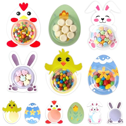 Gvwoye 24 Pack Candy Cards Set- Bunnies Eggs Chick Candy Cards Gifts Set with Plastic Domes, Greeting DIY Card Holder Classroom Favors for Kids, Family Gatherings(Candy not Included) - Image 1