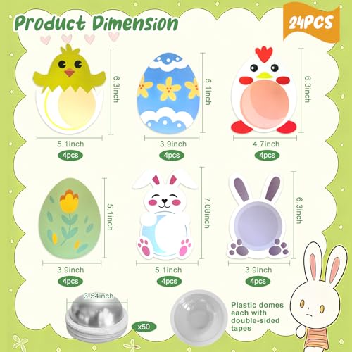 Gvwoye 24 Pack Candy Cards Set- Bunnies Eggs Chick Candy Cards Gifts Set with Plastic Domes, Greeting DIY Card Holder Classroom Favors for Kids, Family Gatherings(Candy not Included) - Image 2