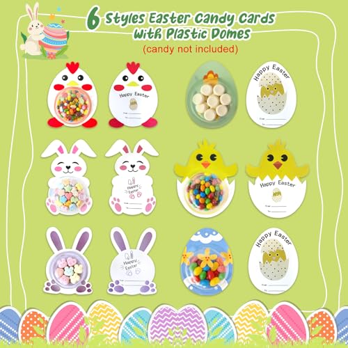 Gvwoye 24 Pack Candy Cards Set- Bunnies Eggs Chick Candy Cards Gifts Set with Plastic Domes, Greeting DIY Card Holder Classroom Favors for Kids, Family Gatherings(Candy not Included) - Image 3
