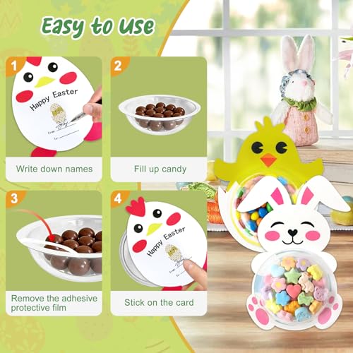Gvwoye 24 Pack Candy Cards Set- Bunnies Eggs Chick Candy Cards Gifts Set with Plastic Domes, Greeting DIY Card Holder Classroom Favors for Kids, Family Gatherings(Candy not Included) - Image 4
