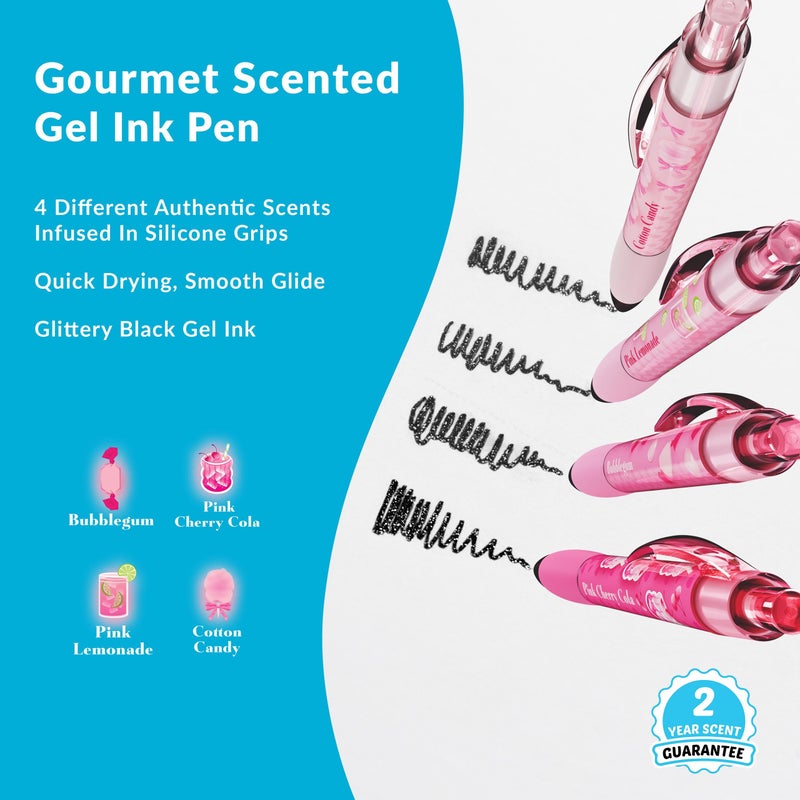 Scentco Pink Sugar Smens â€“ Black Glitter Gel Pens with Scented Grips, 4 Pack â€“ Cute, Fun, Smelly Pens for Kids & Teens â€“ Medium Point Sparkly Pens for School, Journaling, Crafts & Gifts - Image 2