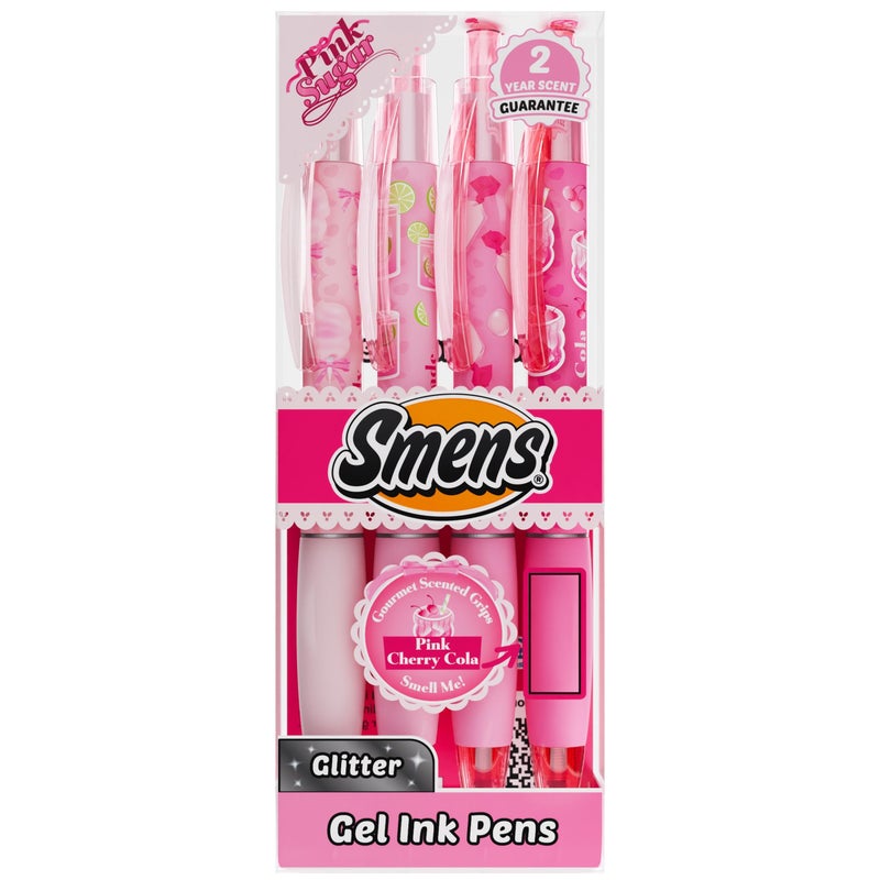 Scentco Pink Sugar Smens â€“ Black Glitter Gel Pens with Scented Grips, 4 Pack â€“ Cute, Fun, Smelly Pens for Kids & Teens â€“ Medium Point Sparkly Pens for School, Journaling, Crafts & Gifts - Image 1