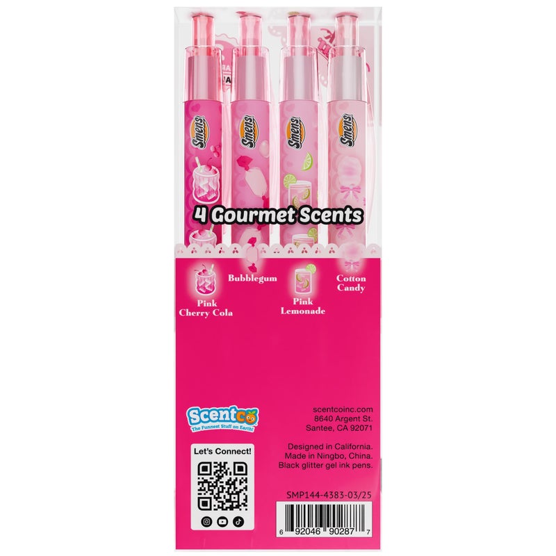 Scentco Pink Sugar Smens â€“ Black Glitter Gel Pens with Scented Grips, 4 Pack â€“ Cute, Fun, Smelly Pens for Kids & Teens â€“ Medium Point Sparkly Pens for School, Journaling, Crafts & Gifts - Image 5