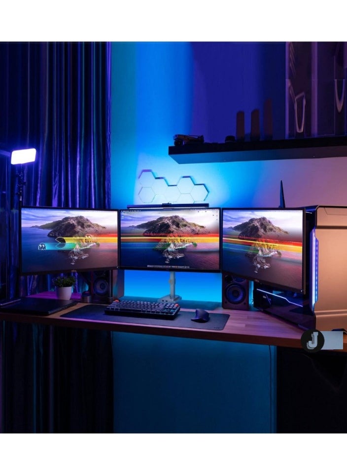 JAJEEK Triple Monitor Desk Mount with USB & Audio Ports – Height Adjustable Stand for 24”-32” Screens, Perfect for Gaming, Office Work, and Multi-Screen Setup  - Image 2