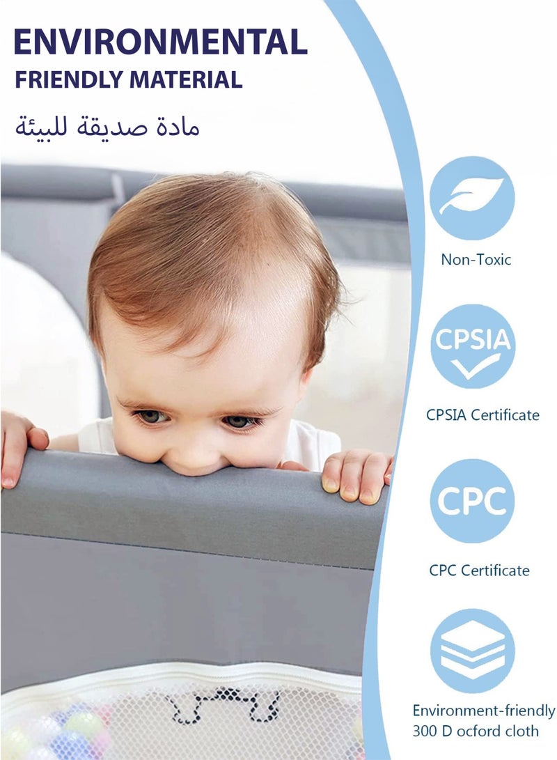 Toshionics Baby Playpen 150x180cm with 50 Balls & Double-Sided Crawling Mat | Large Foldable Kids Play Yard Safety Fence | Indoor Outdoor Playpen for Babies & Toddlers | Non-Toxic Waterproof Play Mat Combo Set - Image 5