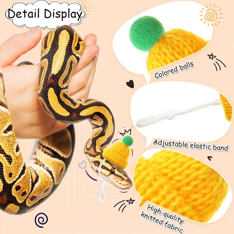 Kajaia 10 Pieces Pet Snake Hat Hamster Hat with Adjustable Elastic Strap Snake Ball Hamster Python Lizard Guinea Pig Knitted Hat with Pompon for Small Reptile Animal Decoration Accessories - Image 3