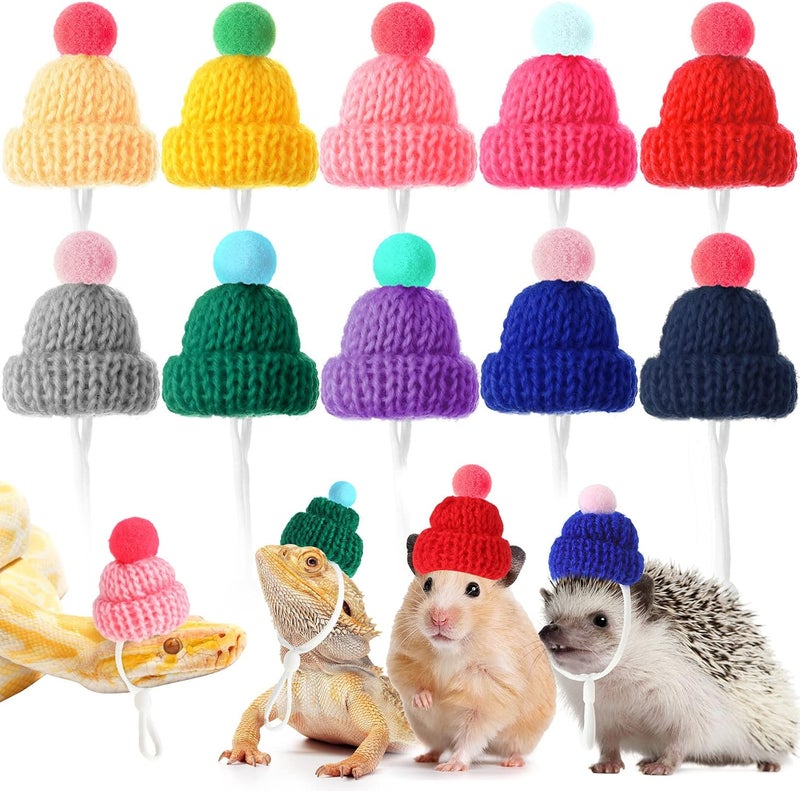 Kajaia 10 Pieces Pet Snake Hat Hamster Hat with Adjustable Elastic Strap Snake Ball Hamster Python Lizard Guinea Pig Knitted Hat with Pompon for Small Reptile Animal Decoration Accessories - Image 1