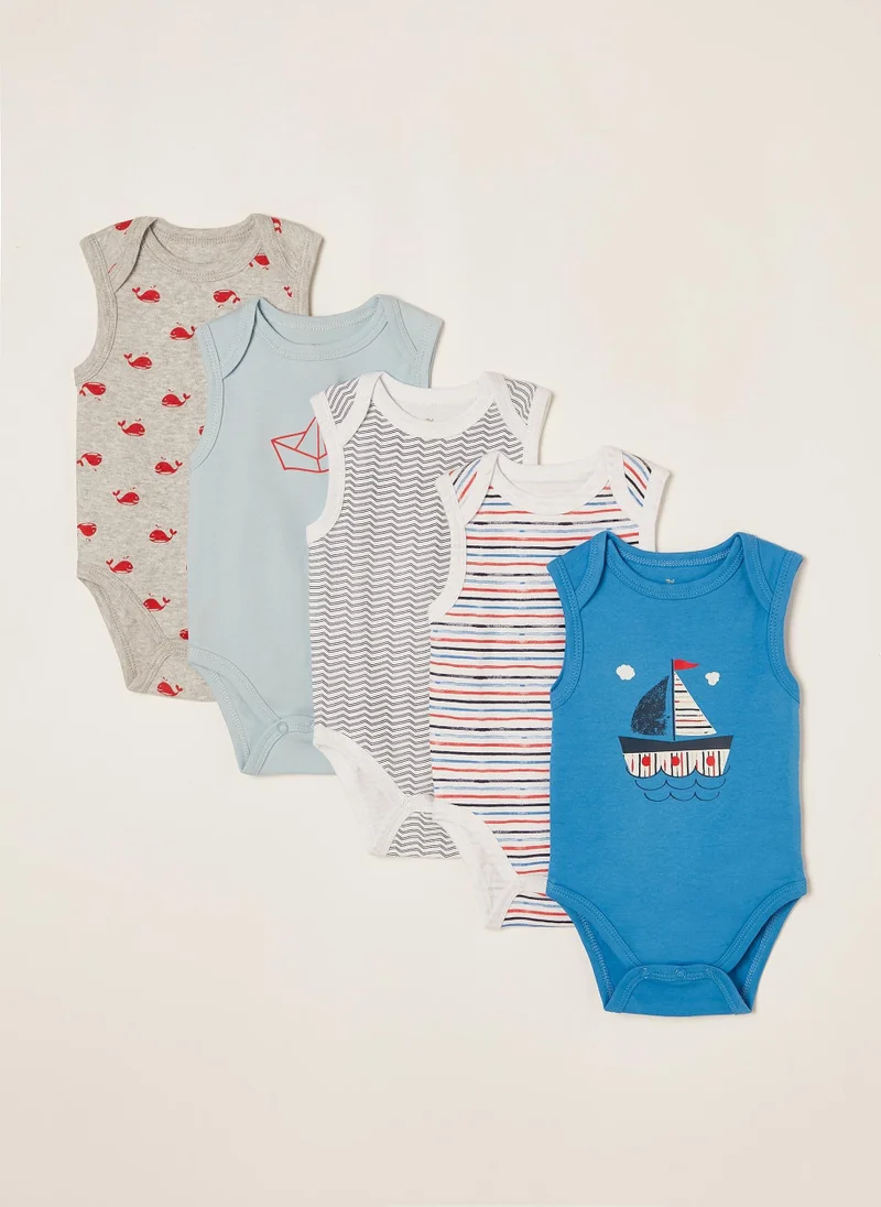 زيبي 5 Bodysuits for Baby Boys 'The Sea', Multicoloured