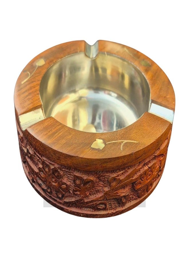 Craftland Handmade Wooden Round And Carved Ashtray With Steel Lid For Home Bar Office Car Table And Gifts - Image 2