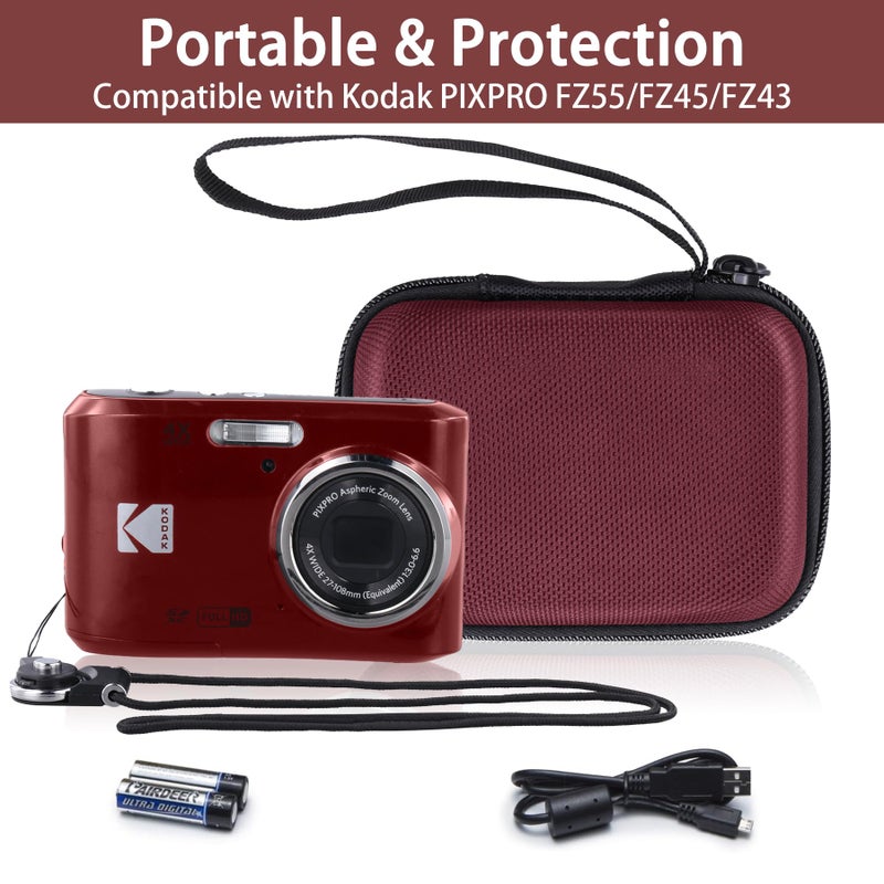 Khanka حافظة سفر صلبة بديلة لكاميرا كوداك PIXPRO FZ55/FZ45/FZ43 الرقمية، حافظة فقط. (أحمر) - Image 5