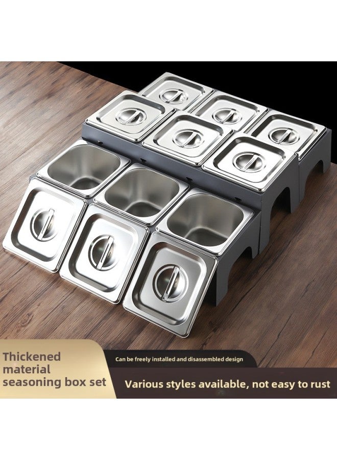 Stainless Steel Seasoning Box Commercial Kitchen Seasoning Bottle With Lid Suit Combination Seasoning Jar Household Oil Salt Sauce Vinegar-Colour:Single Row 3 Cells (frame + Cover + 6/6.5)-Capacity:By Default - Image 3
