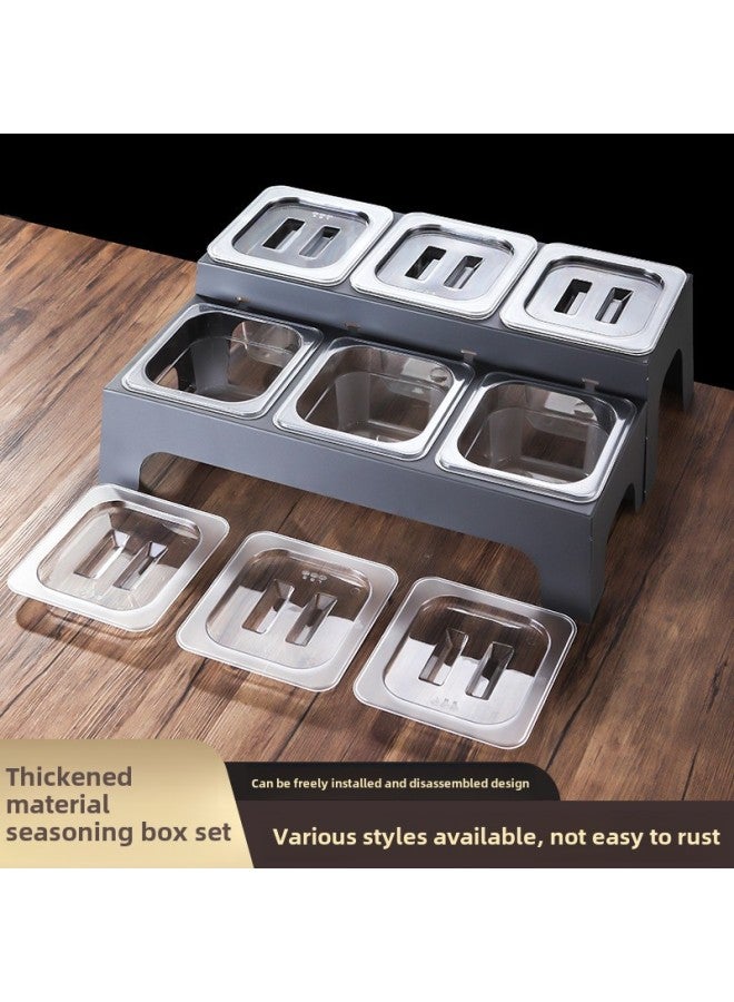 Stainless Steel Seasoning Box Commercial Kitchen Seasoning Bottle With Lid Suit Combination Seasoning Jar Household Oil Salt Sauce Vinegar-Colour:Single Row 3 Cells (frame + Cover + 6/6.5)-Capacity:By Default - Image 2