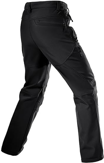 FREE SOLDIER Men's Fleece Lined Outdoor Cargo Hiking Pants Water Repellent Softshell Snow Ski Pants with Zipper Pockets(Black 34W x 32L) - Image 2