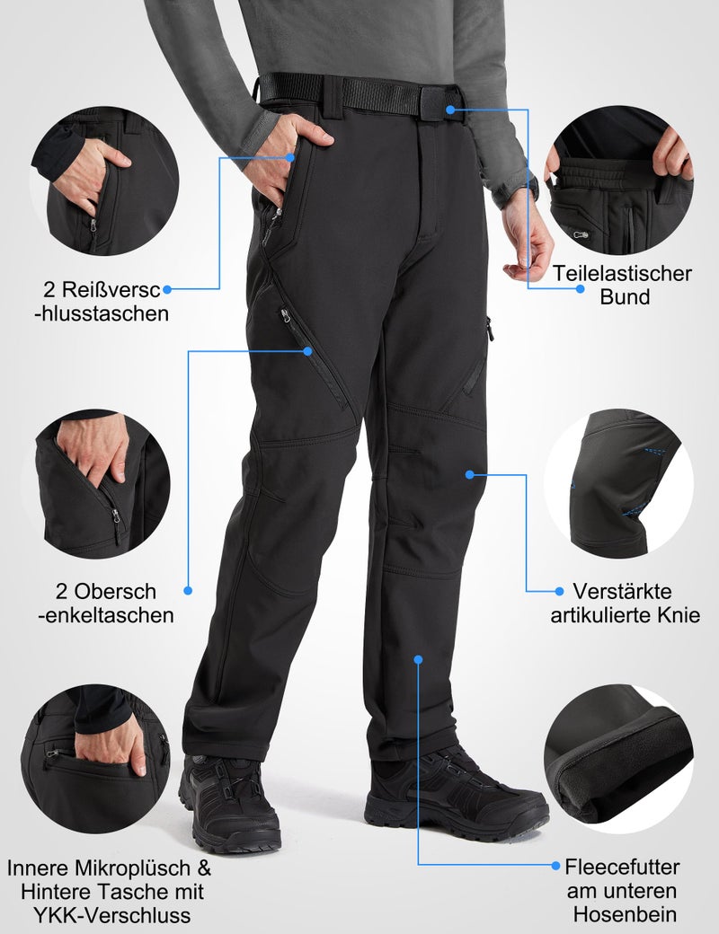 FREE SOLDIER Men's Fleece Lined Outdoor Cargo Hiking Pants Water Repellent Softshell Snow Ski Pants with Zipper Pockets(Black 34W x 32L) - Image 5