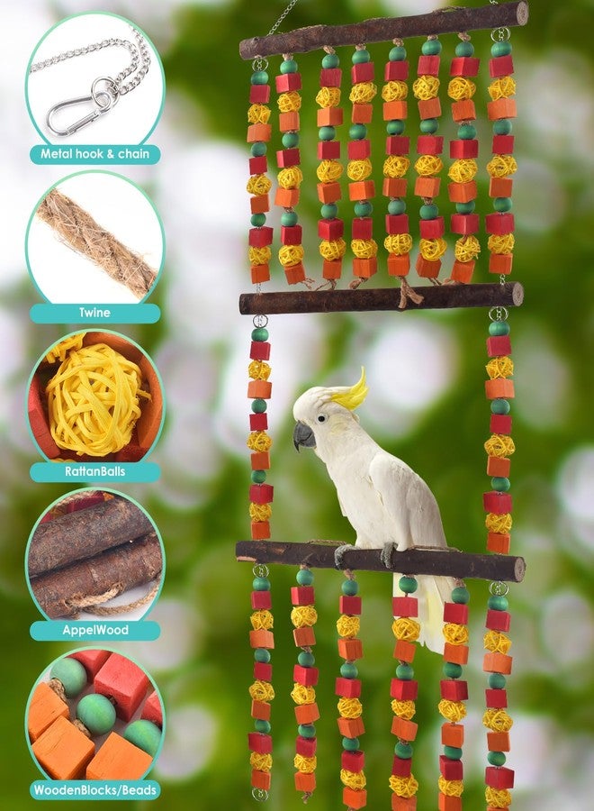 DBNESS 43" Extra Large Bird Parrot Toys, Multicolored Wooden Blocks Chewing Toy with Rattan Balls and Perches for Eclectus, African Greys, Cokatoos, Amazon Parrots - Image 4