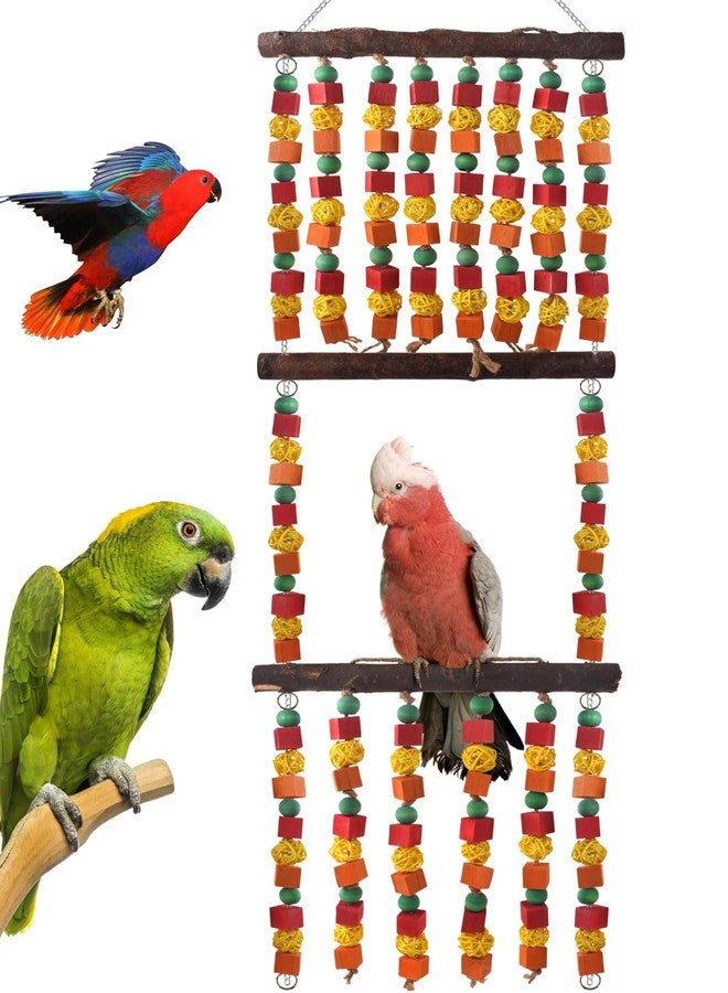 DBNESS 43" Extra Large Bird Parrot Toys, Multicolored Wooden Blocks Chewing Toy with Rattan Balls and Perches for Eclectus, African Greys, Cokatoos, Amazon Parrots - Image 1