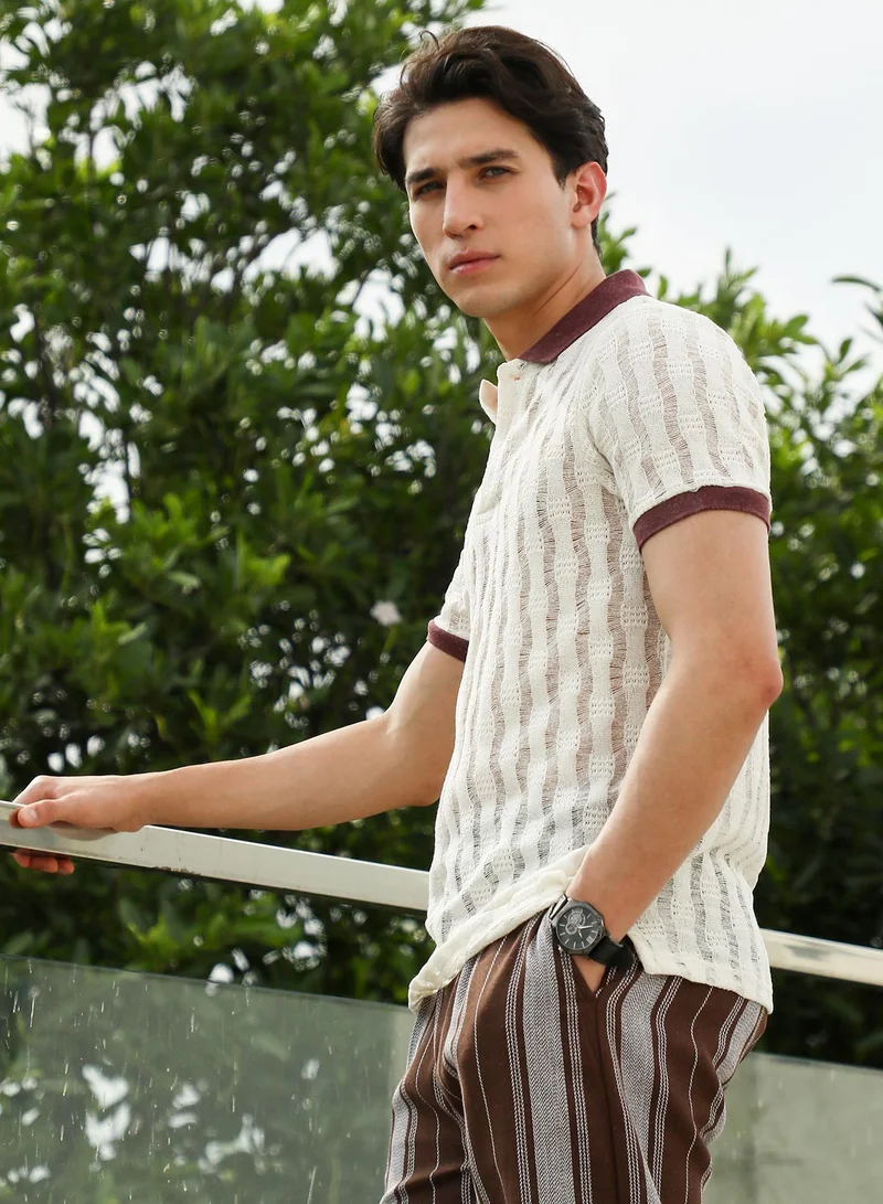 CAHOOT  Men's Textured Knit Polo T-Shirt with Contrast Collar and Cuffs for Men | Best Price UAE