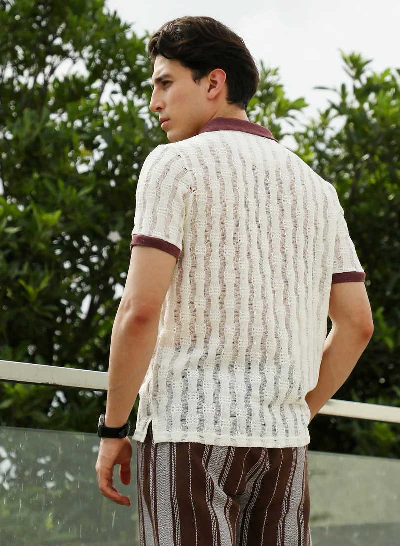CAHOOT  Men's Textured Knit Polo T-Shirt with Contrast Collar and Cuffs for Men | Best Price UAE