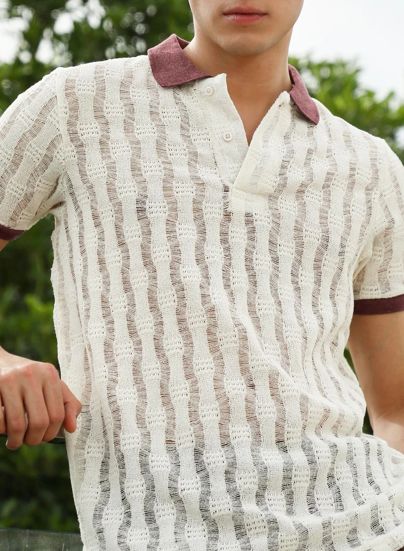 CAHOOT  Men's Textured Knit Polo T-Shirt with Contrast Collar and Cuffs for Men | Best Price UAE