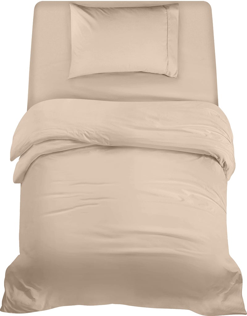 Utopia Bedding 3 Piece Single Bedding Set  Duvet Cover Fitted Sheet with Pillow case  Soft Brushed Microfiber Beige
