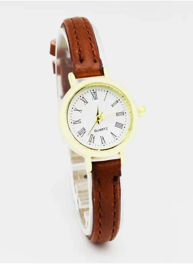 Styli Round Classic Brown Strap Analog Watch
