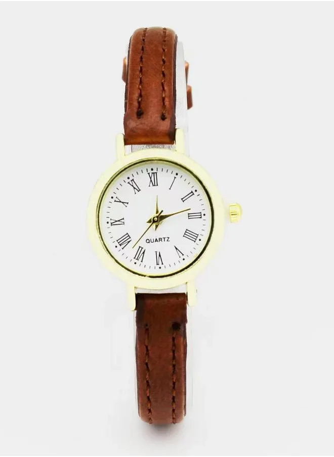 Styli Round Classic Brown Strap Analog Watch